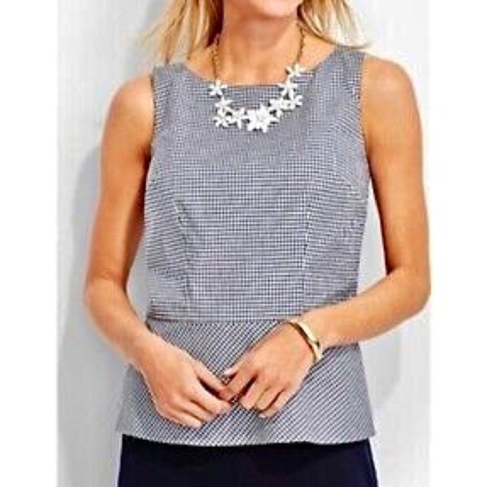 Talbots Peplum Gingham Navy and White Sleeveless Lined Top Size 10